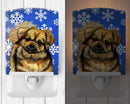Tibetan Spaniel Winter Snowflakes Holiday Ceramic Night Light Compact, UL-Certified, Ideal for Bedroom, Bathroom, Nursery, Hallway, Kitchen, 6x4x3, Multicolor