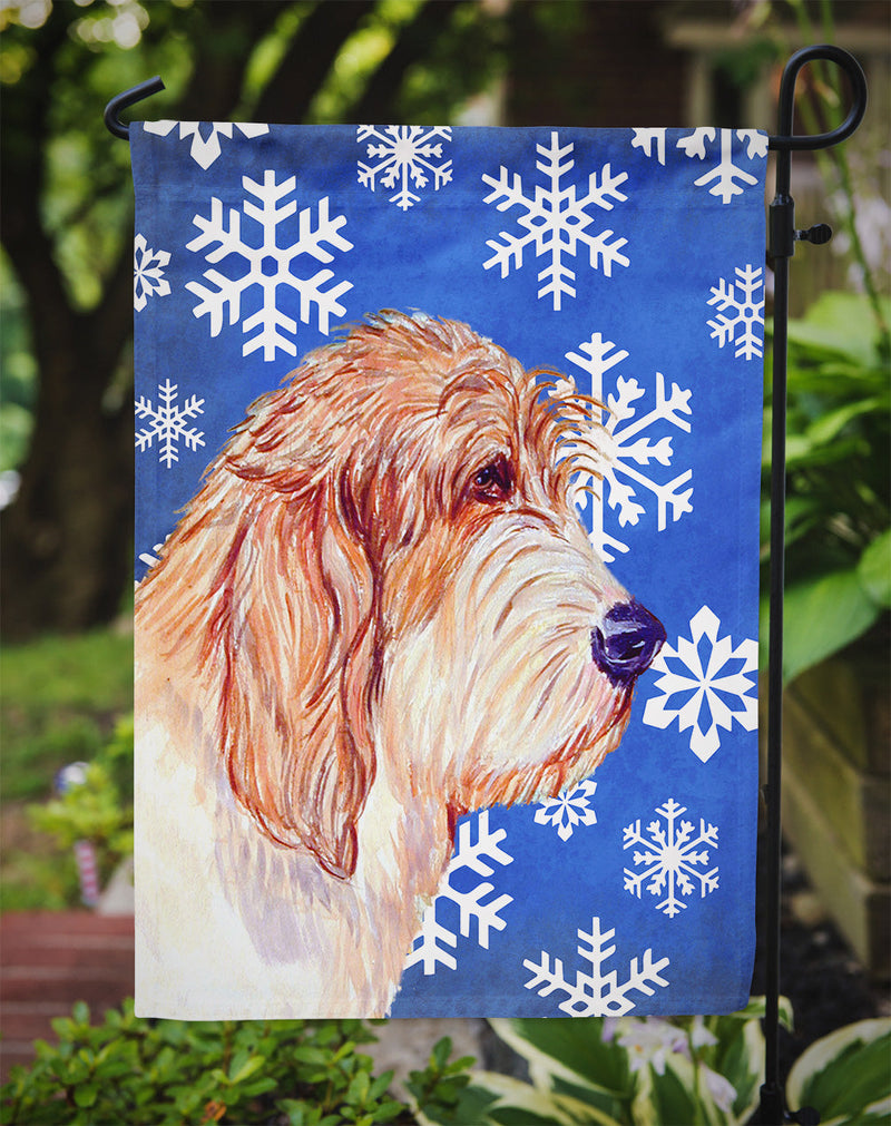 Petit Basset Griffon Vendeen Winter Snowflakes Holiday Flag Garden Size