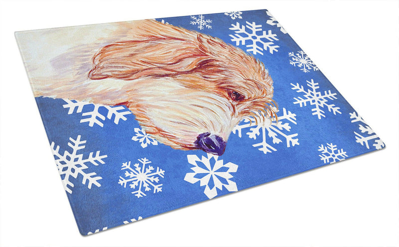 Petit Basset Griffon Vendeen Winter Snowflakes Glass Cutting Board Large