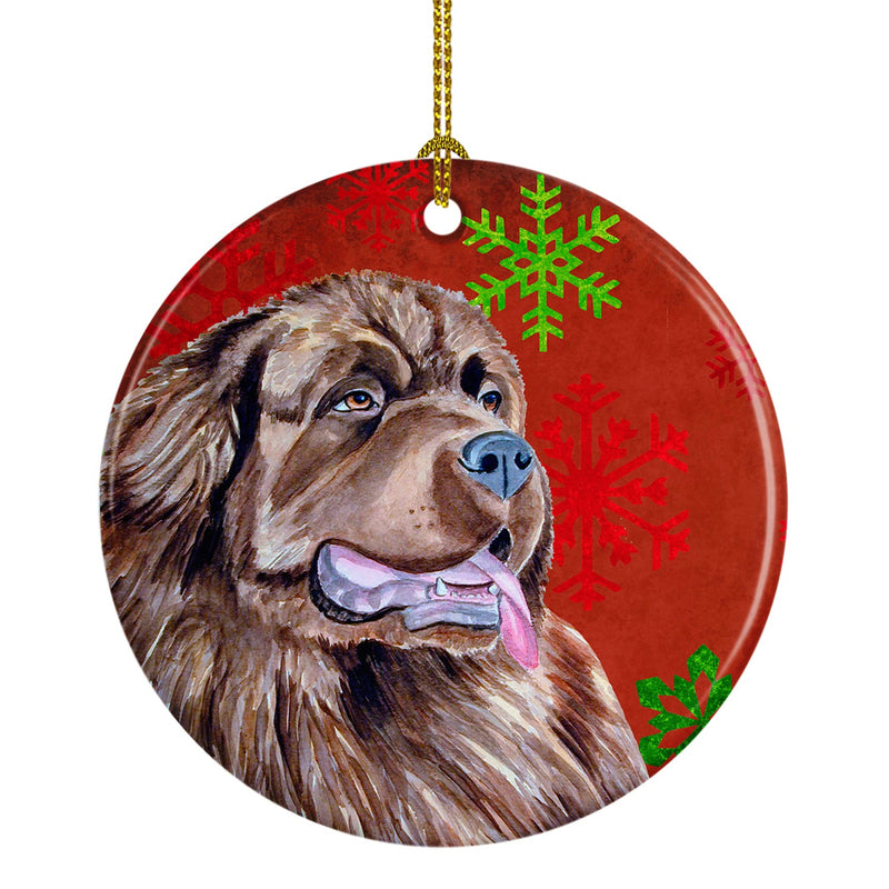 Newfoundland Red Snowflake Holiday Christmas Ornament - Round Ceramic Ornament – Artist-Designed Keepsake Decoration LH9309