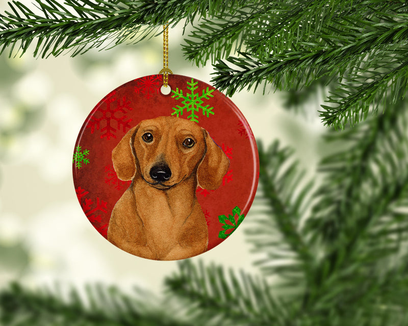 Dachshund Red Snowflake Holiday Christmas Ornament - Round Ceramic Ornament – Artist-Designed Keepsake Decoration LH9312