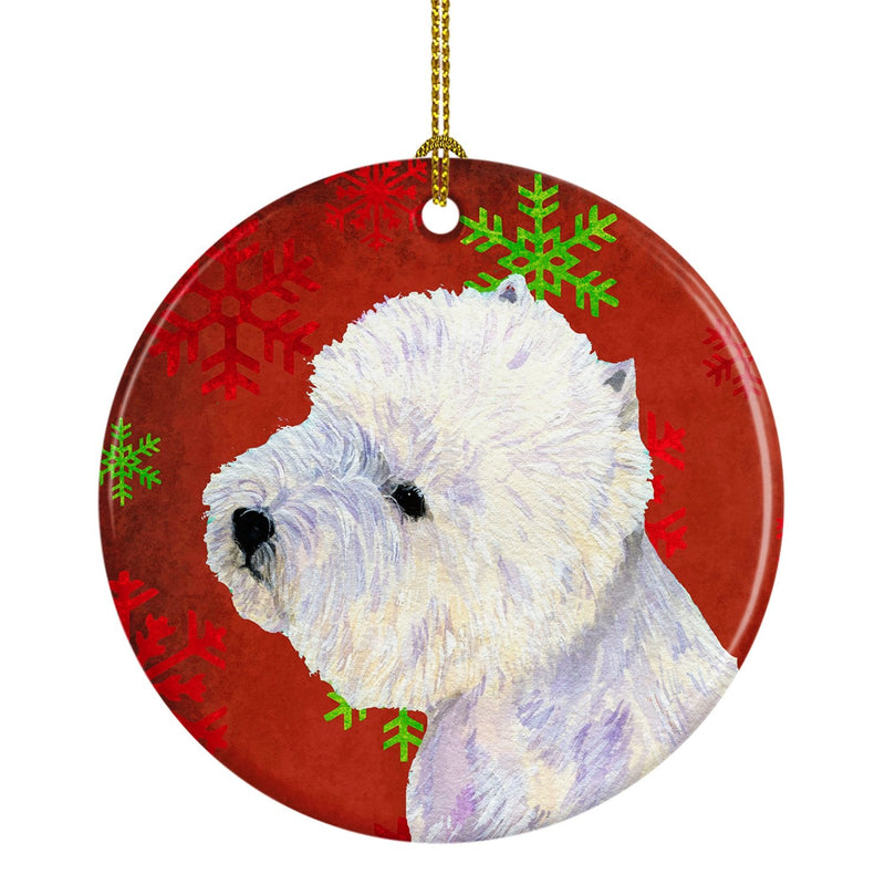 Westie Red Snowflake Holiday Christmas Ornament - Round Ceramic Ornament – Artist-Designed Keepsake Decoration LH9315