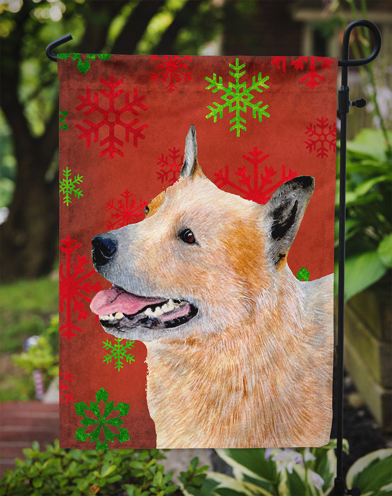 Australian Cattle Dog Red Green Snowflakes Christmas Flag Garden Size