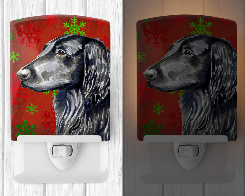 Flat Coated Retriever Red  Green Snowflakes Holiday Christmas Ceramic Night Light LH9321CNL