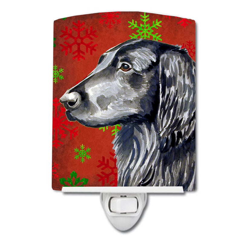 Flat Coated Retriever Red  Green Snowflakes Holiday Christmas Ceramic Night Light LH9321CNL