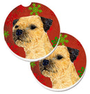 Border Terrier Red and Green Snowflakes Holiday Christmas Car Coasters – Set of 2 - Absorbent Stone with Fun & Functional Artwork LH9323CARC