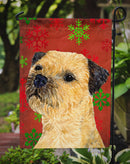 Border Terrier Red and Green Snowflakes Holiday Christmas Garden Flag – Decorative Outdoor Yard Flag