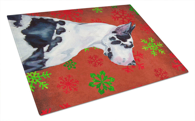 Great Dane Red and Green Snowflakes Holiday Christmas Glass Cutting Board Large