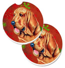 Bloodhound Red and Green Snowflakes Holiday Christmas Car Coasters – Set of 2 - Absorbent Stone with Fun & Functional Artwork LH9331CARC