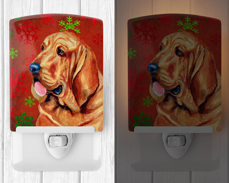 Bloodhound Red and Green Snowflakes Holiday Christmas Ceramic Night Light LH9331CNL