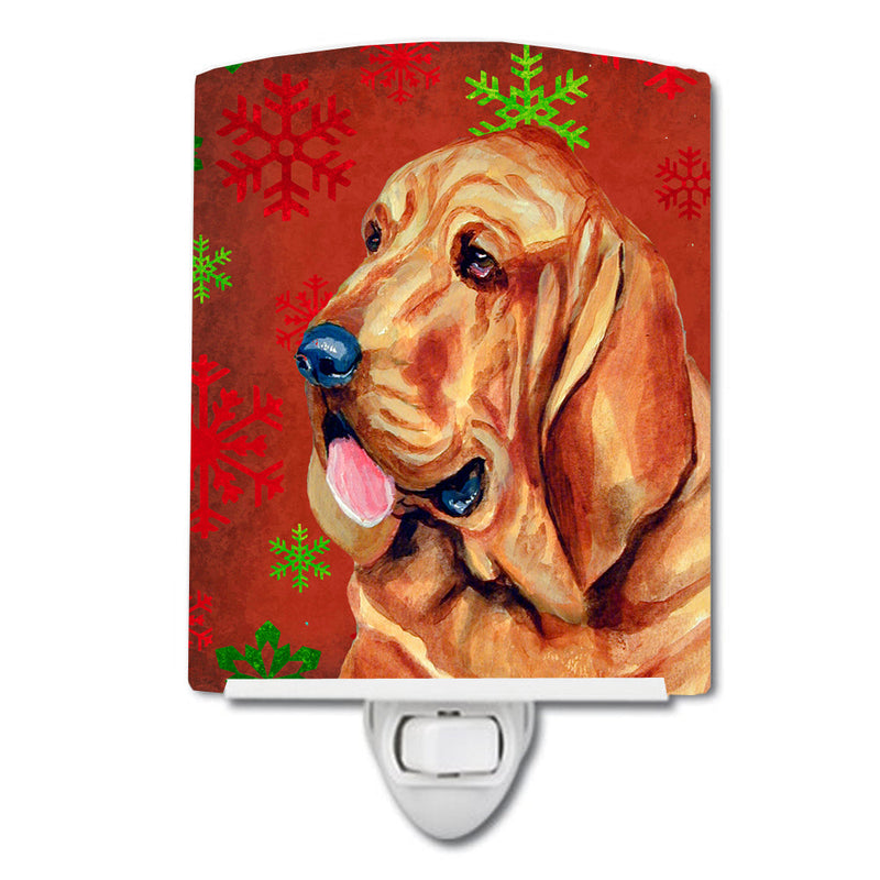 Bloodhound Red and Green Snowflakes Holiday Christmas Ceramic Night Light LH9331CNL