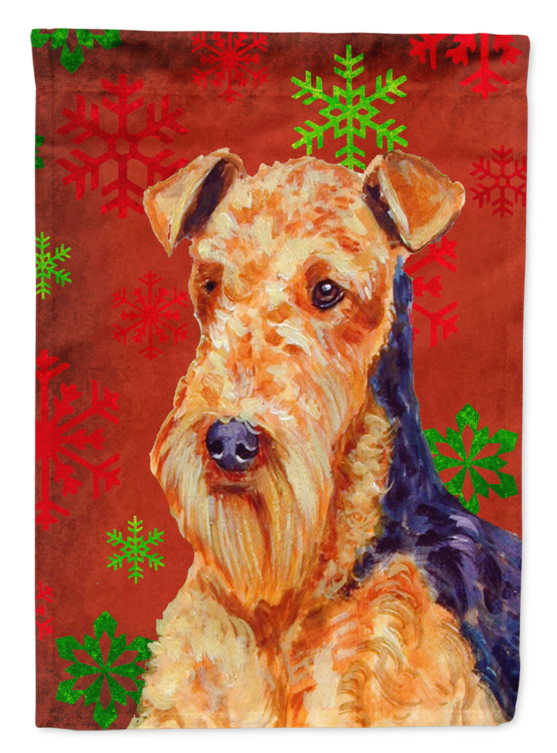 Airedale Red Green Snowflakes Christmas Flag Canvas House Size