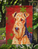 Airedale Red and Green Snowflakes Holiday Christmas Garden Flag – Decorative Outdoor Yard Flag