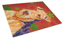Airedale Red and Green Snowflakes Holiday Christmas Glass Cutting Boards – Durable, Decorative Kitchen Art Large