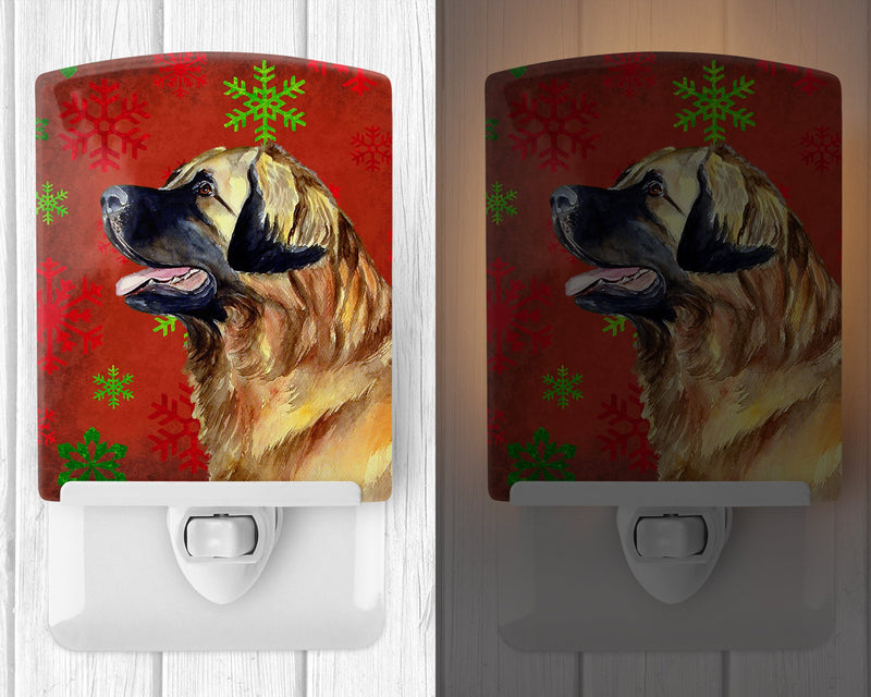 Leonberger Red and Green Snowflakes Holiday Christmas Ceramic Night Light LH9348CNL