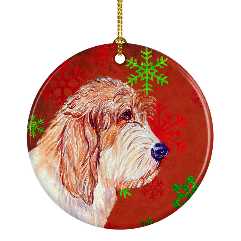 Petit Basset Griffon Vendeen Red Snowflake Holiday Christmas Ceramic Ornament