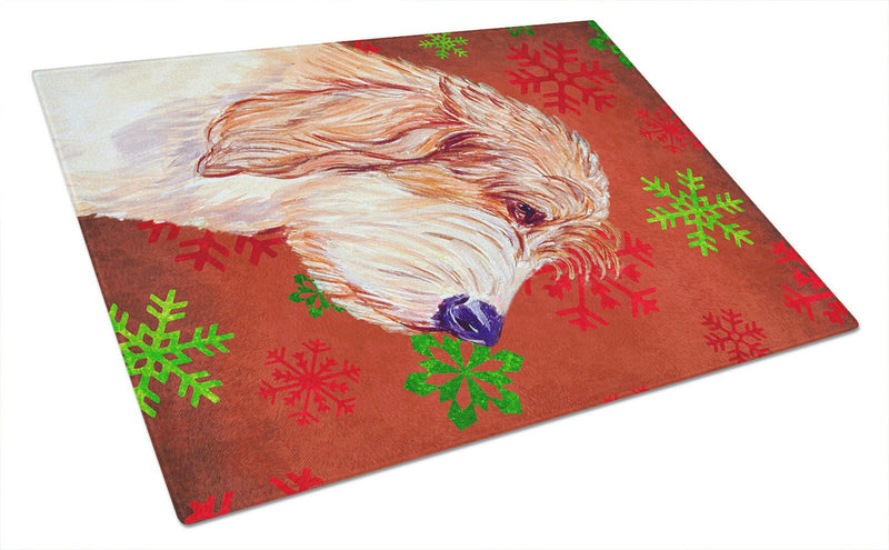 Petit Basset Griffon Vendeen Red Snowflakes Christmas Glass Cutting Board Large