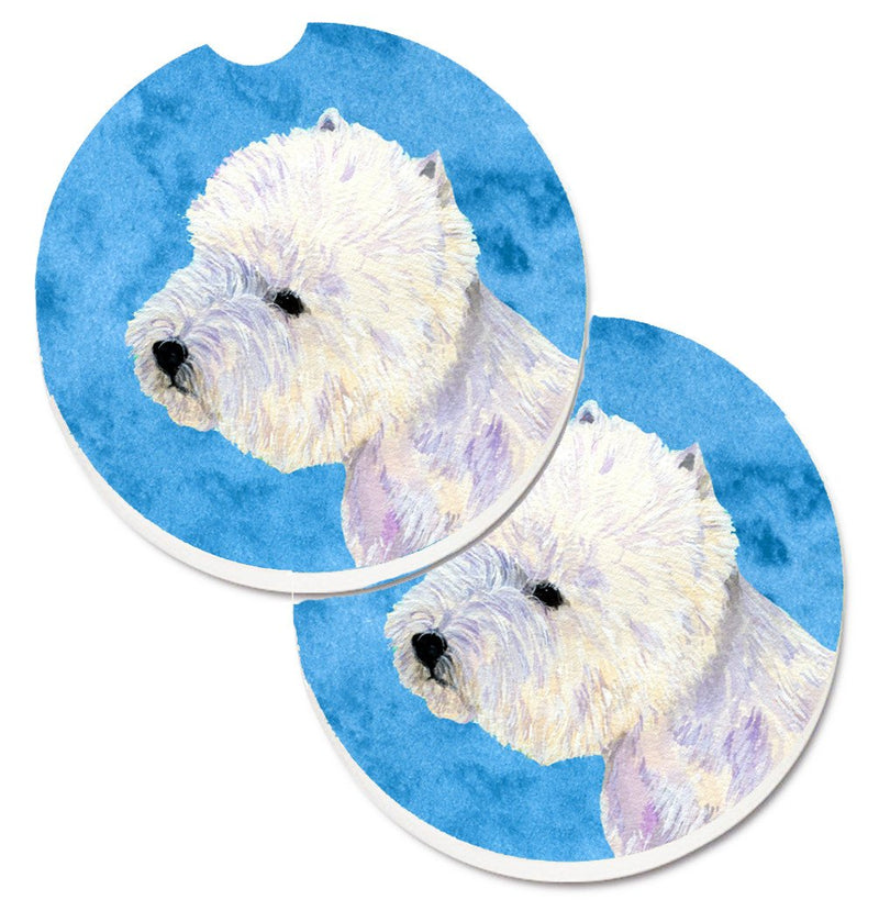 Blue Westie Car Coasters – Set of 2 - Absorbent Stone with Fun & Functional Artwork LH9360BUCARC