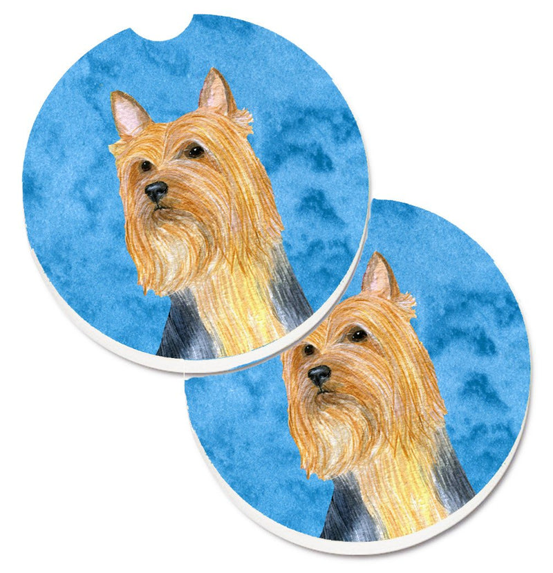 Blue Silky Terrier Car Coasters – Set of 2 - Absorbent Stone with Fun & Functional Artwork LH9361BUCARC