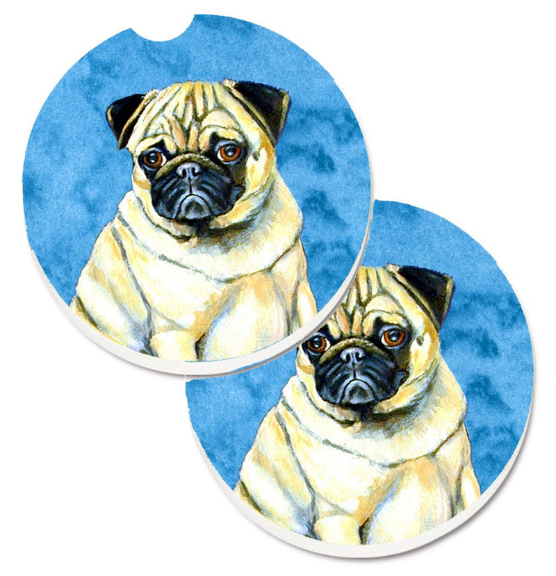 Blue Pug Car Coasters – Set of 2 - Absorbent Stone with Fun & Functional Artwork LH9387BUCARC