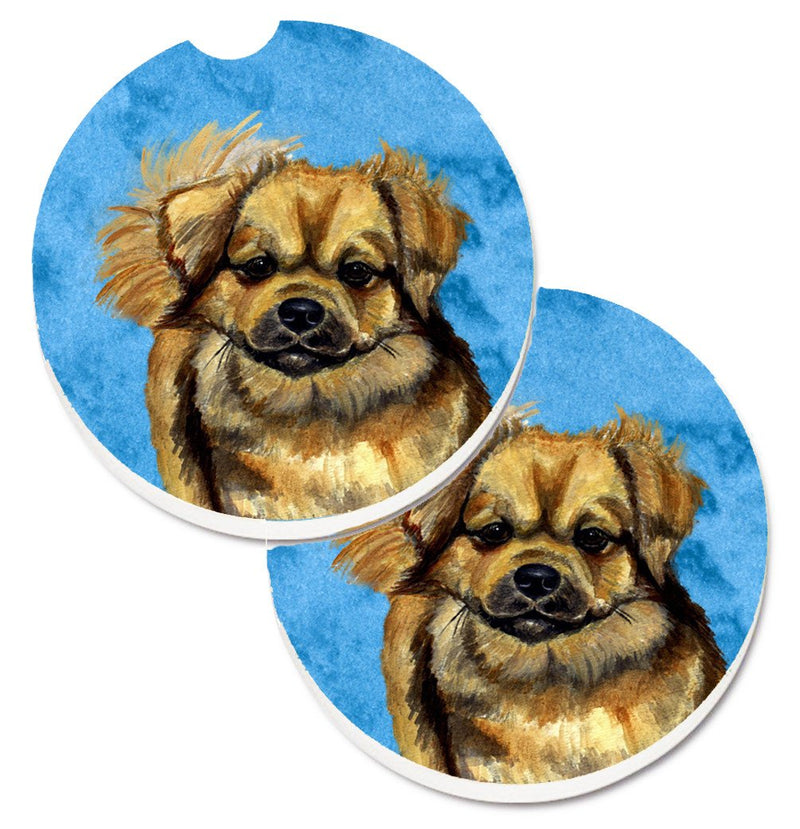 Blue Tibetan Spaniel Car Coasters – Set of 2 - Absorbent Stone with Fun & Functional Artwork LH9394BUCARC
