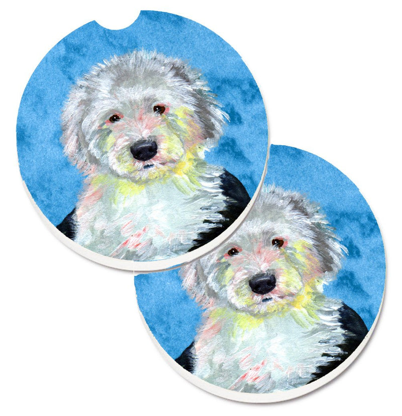 Blue Old English Sheepdog Car Coasters – Set of 2 - Absorbent Stone with Fun & Functional Artwork LH9396BUCARC