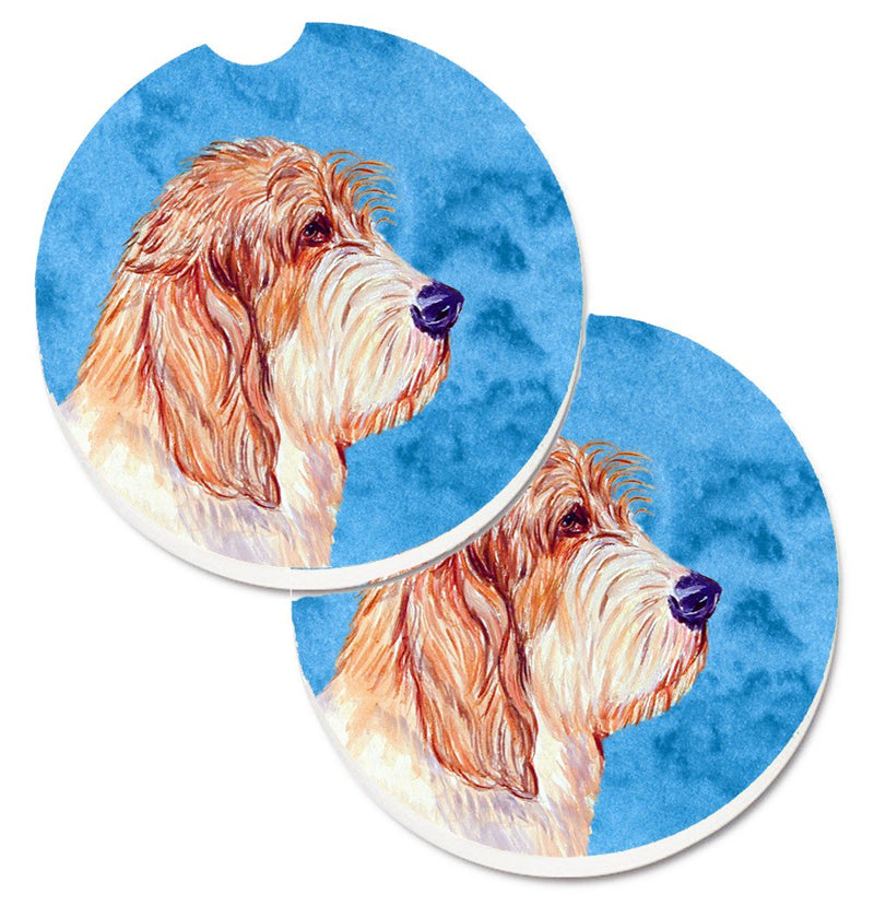 Blue Petit Basset Griffon Vendeen Car Coasters – Set of 2 - Absorbent Stone with Fun & Functional Artwork LH9397BUCARC