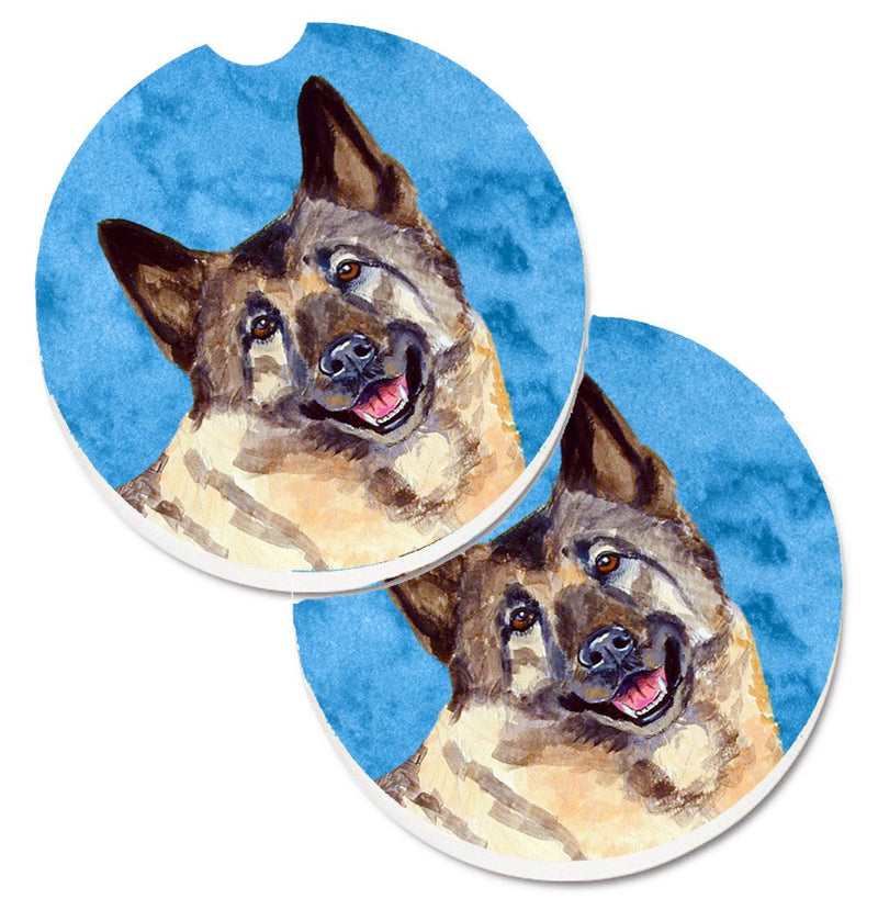 Blue Norwegian Elkhound Car Coasters – Set of 2 - Absorbent Stone with Fun & Functional Artwork LH9398BUCARC