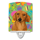 Dachshund Easter Eggtravaganza Ceramic Night Light Compact, UL-Certified, Ideal for Bedroom, Bathroom, Nursery, Hallway, Kitchen, 6x4x3, Multicolor