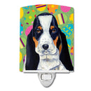 Basset Hound Easter Eggtravaganza Ceramic Night Light Compact, UL-Certified, Ideal for Bedroom, Bathroom, Nursery, Hallway, Kitchen, 6x4x3, Multicolor