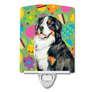 Bernese Mountain Dog Easter Eggtravaganza Ceramic Night Light Compact, UL-Certified, Ideal for Bedroom, Bathroom, Nursery, Hallway, Kitchen, 6x4x3, Multicolor