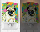 Pug Easter Eggtravaganza Ceramic Night Light Compact, UL-Certified, Ideal for Bedroom, Bathroom, Nursery, Hallway, Kitchen, 6x4x3, Multicolor
