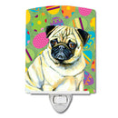 Pug Easter Eggtravaganza Ceramic Night Light Compact, UL-Certified, Ideal for Bedroom, Bathroom, Nursery, Hallway, Kitchen, 6x4x3, Multicolor