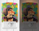 Dachshund Easter Eggtravaganza Ceramic Night Light Compact, UL-Certified, Ideal for Bedroom, Bathroom, Nursery, Hallway, Kitchen, 6x4x3, Multicolor