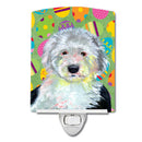 Old English Sheepdog Easter Eggtravaganza Ceramic Night Light Compact, UL-Certified, Ideal for Bedroom, Bathroom, Nursery, Hallway, Kitchen, 6x4x3, Multicolor