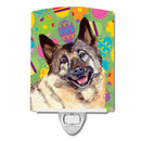 Norwegian Elkhound Easter Eggtravaganza Ceramic Night Light Compact, UL-Certified, Ideal for Bedroom, Bathroom, Nursery, Hallway, Kitchen, 6x4x3, Multicolor