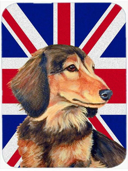 Dachshund with English Union Jack British Flag Glass Cutting Board Large Size LH9502LCB