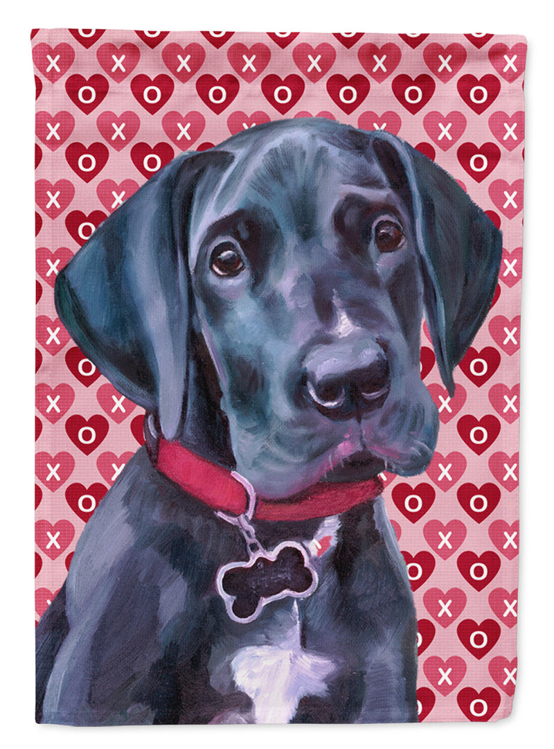 Black Great Dane Puppy Hearts Love and Valentine's Day Flag Canvas House Size LH9565CHF