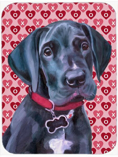 Black Great Dane Puppy Hearts Love and Valentine's Day Glass Cutting Board Large LH9565LCB