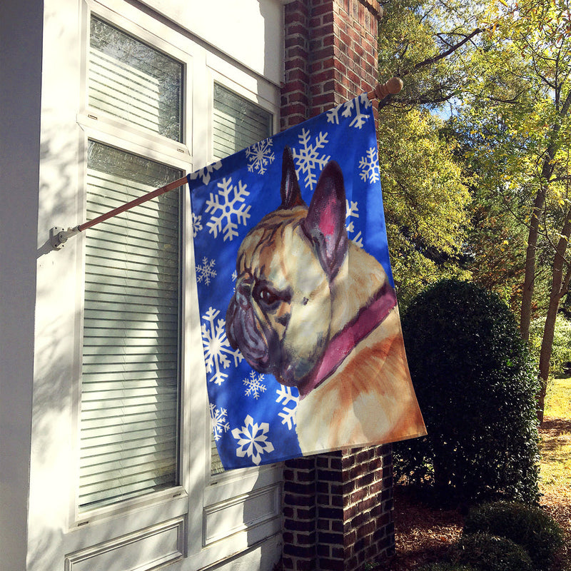 French Bulldog Frenchie Winter Snowflakes Holiday Flag Canvas House Size LH9587CHF