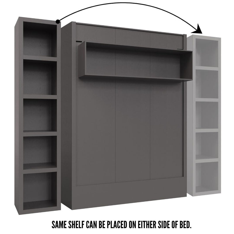 Easy-Lift Full Murphy Wall Bed in Dark Grey with Bookshelf