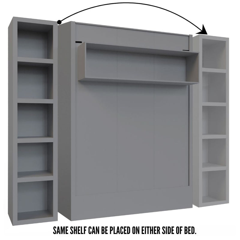 Easy-Lift Full Murphy Wall Bed in Grey with Bookshelf