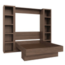 Easy-Lift Full Murphy Wall Bed in Natural Brown Wood Grain with Two Bookshelves