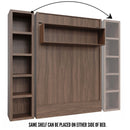 Easy-Lift Queen Murphy Wall Bed in Brown Wood Grain with Bookshelf