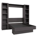 Easy-Lift Queen Murphy Wall Bed in Dark Grey with Two Bookshelves