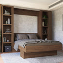 Easy-Lift Queen Murphy Wall Bed in Brown Wood Grain with Two Bookshelves