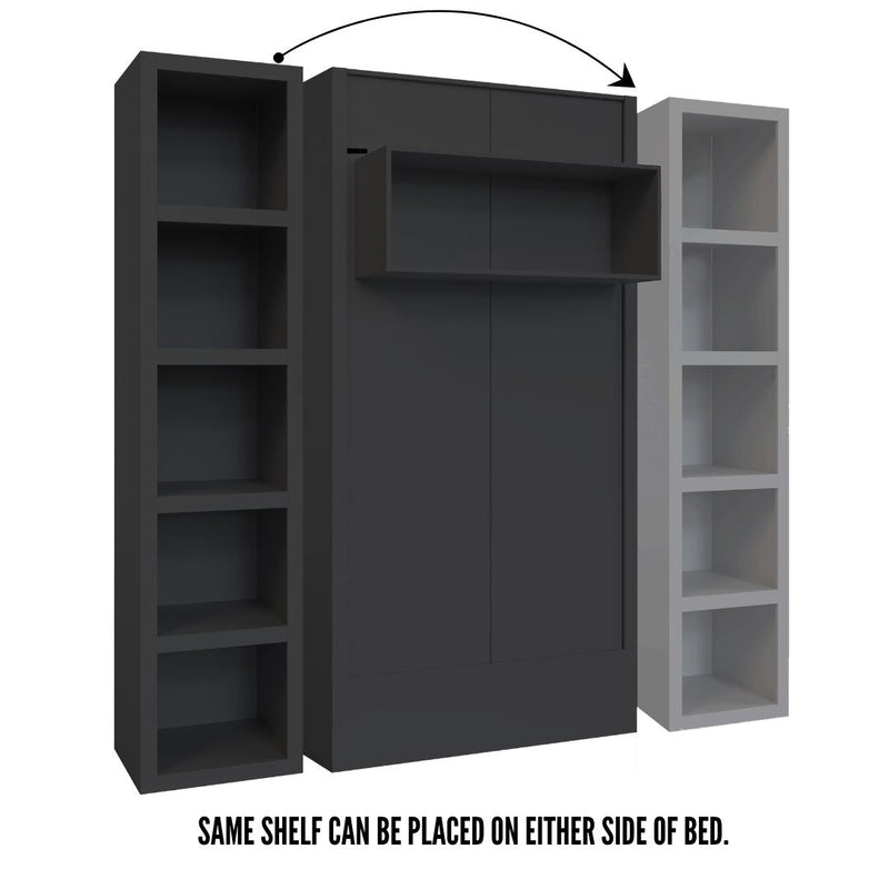 Easy-Lift Twin Murphy Wall Bed in Black with Bookshelf