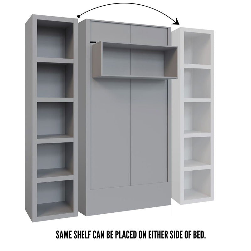 Easy-Lift Twin Murphy Wall Bed in Grey with Bookshelf