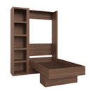 Easy-Lift Twin Murphy Wall Bed in Natural Brown Wood Grain with Bookshelf