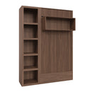 Easy-Lift Twin Murphy Wall Bed in Natural Brown Wood Grain with Bookshelf